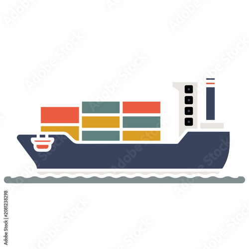 Flat illustration of a cargo ship with containers