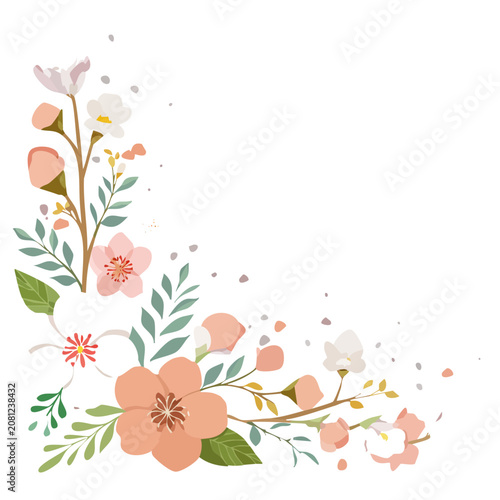 Peach and pink floral corner vector illustration