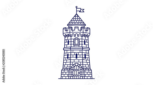 Fotografie Medieval Tower Landmark Illustration, Castle Watchtower Icon, Ancient Fortificat