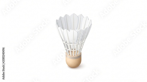 Realistic 3D Render of a Professional Badminton Shuttlecock Isolated on a White Background for Sports Equipment Design