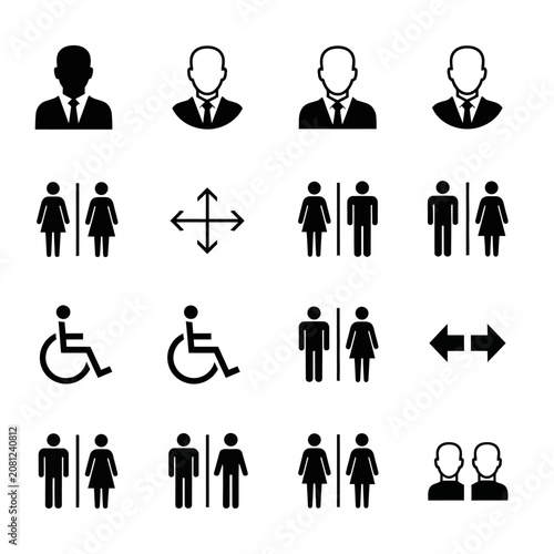 Collection of Accessibility and Gender Signage Icons.