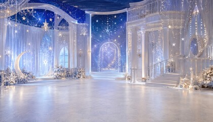 Celestial Fantasy Hall with Moon Decor and Starlit Interior