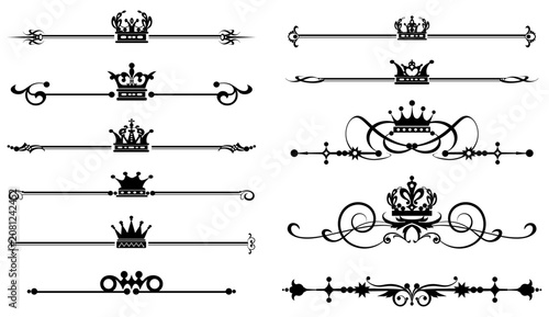 Foto Collection of royal crowns and decorative borders with transparent background, m