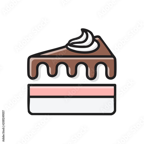 Flat illustration of a cake slice with whipped cream