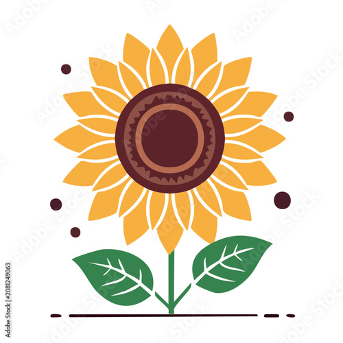 Flat design sun with flower and leaves