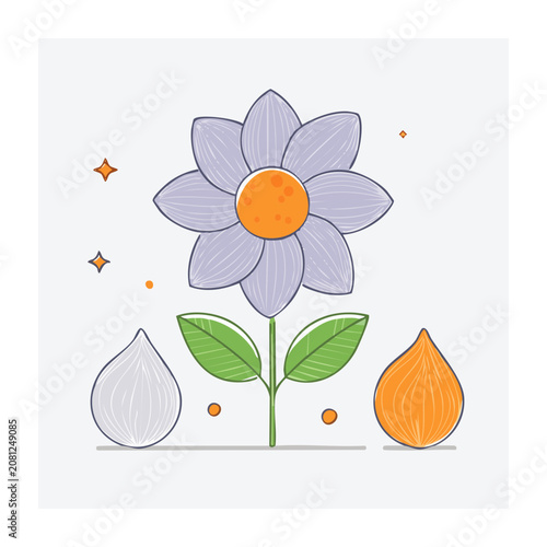 Flat design tulip flower with leaves and sun