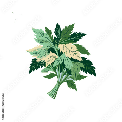 Flat illustration of a leaf bundle with green and yellow leaves