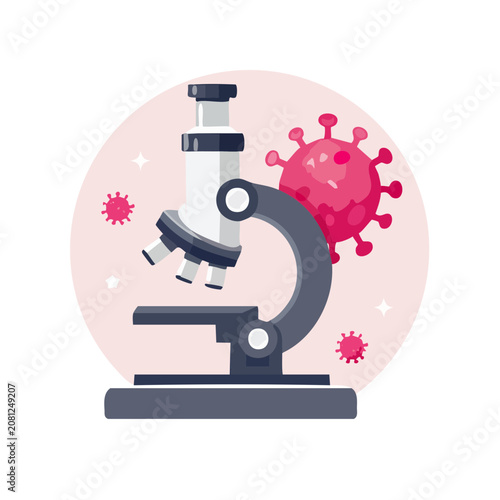 Microscope and Virus Flat Vector Illustration