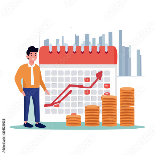 Man with financial growth chart and coins