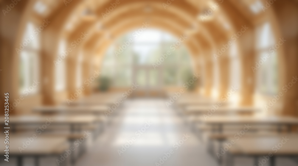 Fototapeta premium Blurred Modern Wooden Dining Hall Interior.