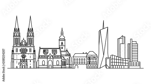 Fotografía Zagreb Cityline Silhouette Vector Art - Croatian Capital Skyline Illustration