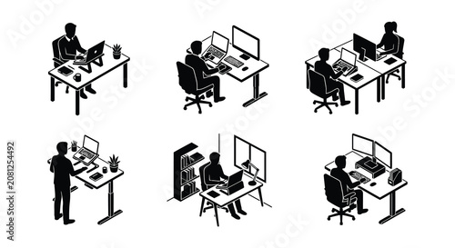 Photos Isometric Office Worker Silhouettes On White Background Vector Illustrationq