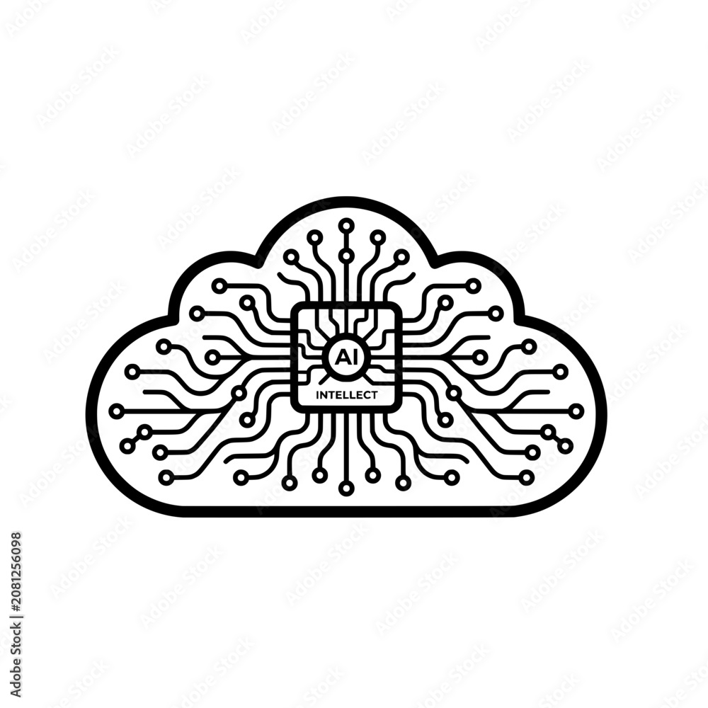 Fototapeta premium AI Cloud Intelligence Minimal Vector Icon for Smart Computing