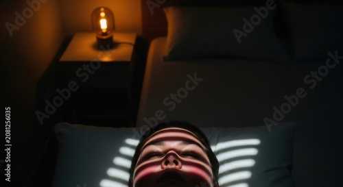 Person Awakens To Stripes Of Light On Face In Dark Bedroom