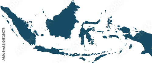 Fotografía Detailed blue silhouette map of the Indonesian archipelago, showcasing its numerous islands and geographical spread