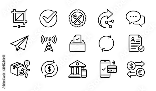 Minimal Outline Icon Collection for Communication Food Delivery Banking and Web Services