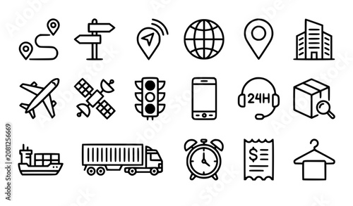 Minimal Outline Logistics Navigation and Delivery Icon Pack for Modern Interface Design