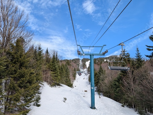Canvas Print Skiing in winter - chairlift gondola and ski slopes for skiing and snowboarding