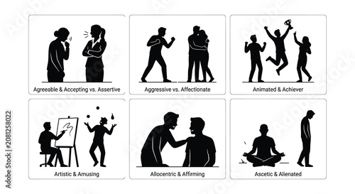 Photos Six Black Silhouette Illustrations Depicting Human Interactions And Personalitie