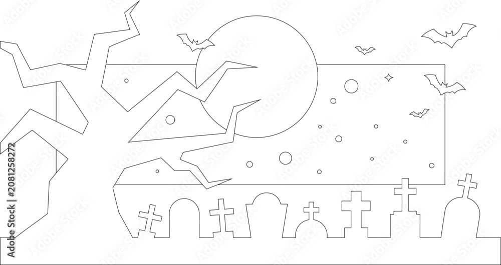 Obraz premium Spooky graveyard scene with bare trees, bats, and a full moon at night