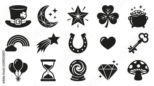 Lucky Symbols Collection - Glyph Icons for St. Patrick's Day, Fantasy  Fortune