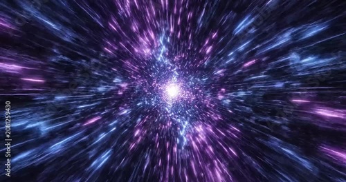 Abstract Warp Speed Tunnel with Neon Light Streaks in Deep Outer Space