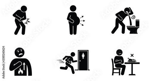 Schilderij op canvas Human Silhouette Set Depicting Various Physical Ailments Flat Vector