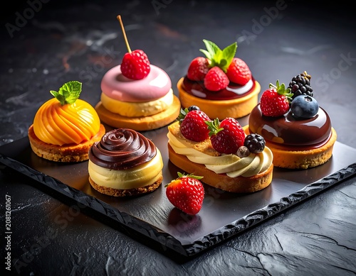 A selection of assorted sweet pastries with berries on top