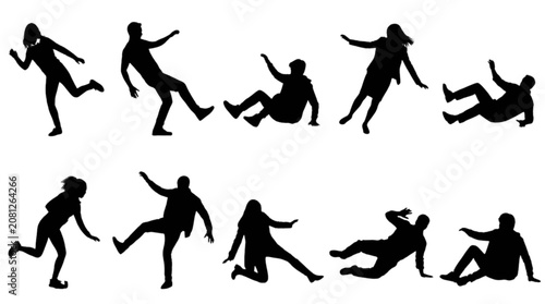 Bild auf Leinwand Silhouette people playing and falling on grassy field isolated on transparent ba