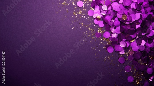 Purple and gold glitter sparkles on a dark background