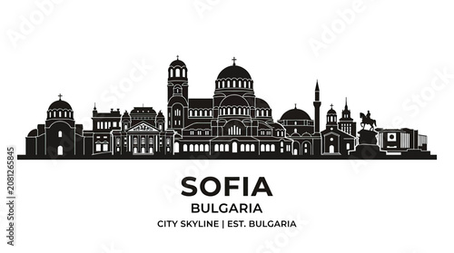 Sofia Bulgaria City Skyline Silhouette - Iconic Architecture Landmark