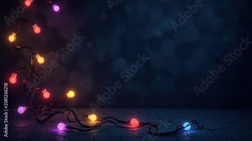 Colorful glowing fairy lights on a dark moody background