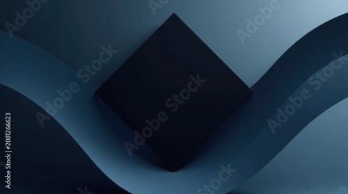Abstract dark blue square shape with flowing wave lines background