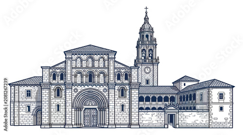 Quadro su tela Romanesque Church Facade Drawing, Medieval Architecture, Religious Building Exte