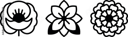 Tableau sur toile Floral Blossom and Flower Head Icon Vector Set Featuring Minimalist Line Art Sym