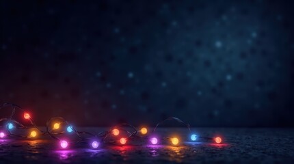 Colorful glowing fairy lights on a dark moody background
