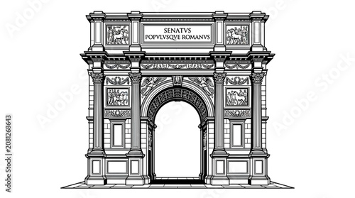 Canvas Print Arch of Titus, Rome, Ancient Roman Architecture, Historical Landmark, Monochroma