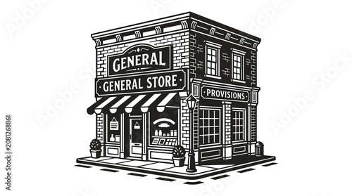 Cuadro en lienzo Vintage General Store Building Illustration - Retro Provisions Shop Facade