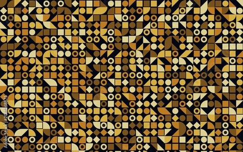 Golden geometric abstract pattern with simple shapes and brown flat icons.