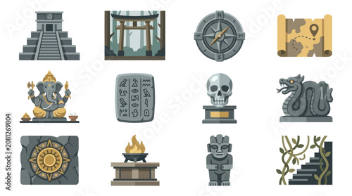 Bild auf Leinwand Ancient Mayan stone carvings symbols.