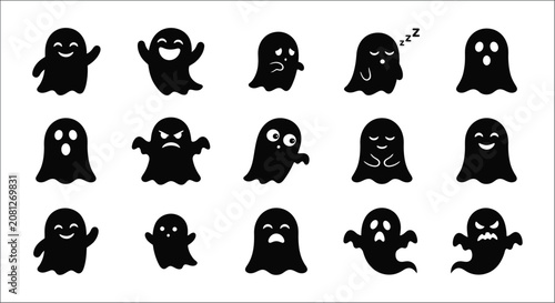 Bild auf Leinwand Black Ghost Silhouettes With Various Expressions Flat Vector Illustration