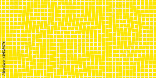 Fotografi wavy grid pattern on yellow background lines curved geometric design abstract mo