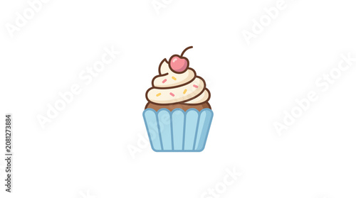Sweet Cupcake with Swirled Frosting, Sprinkles, and Cherry on Top