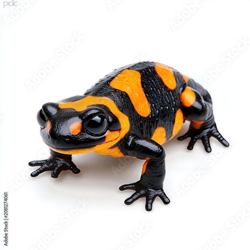 Black and Orange Amphibian Close Up on White Background