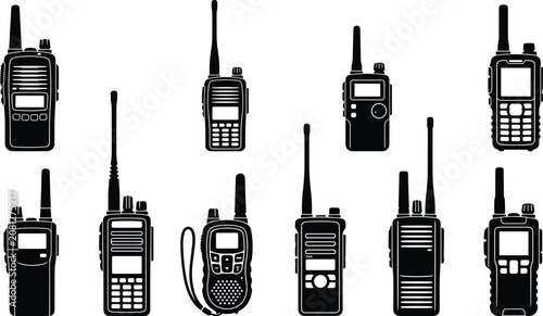 Tableau sur toile Portable Walkie Talkie and Two Way Radio Vector Silhouette Icons Set Isolated on