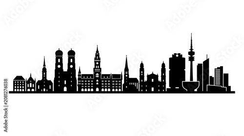 Munich Skyline Silhouette Vector Black and White Cityscape