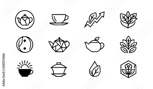 Foto Modern abstract tea time symbol vector clipart set with minimalist clean outline