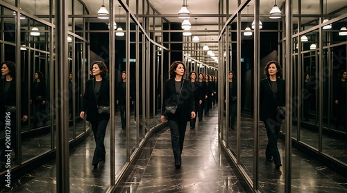 Modern subway station with commuters walking.