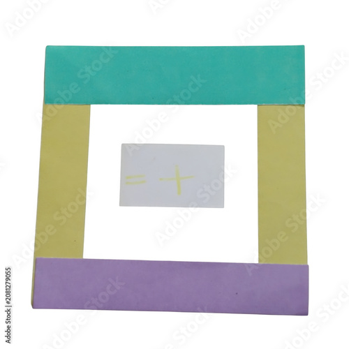 Colorful 3d geometric cube with gradient background with torn paper and crafted card design
