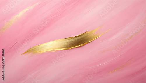 Abstract pink oil paint background with metallic gold brushstroke